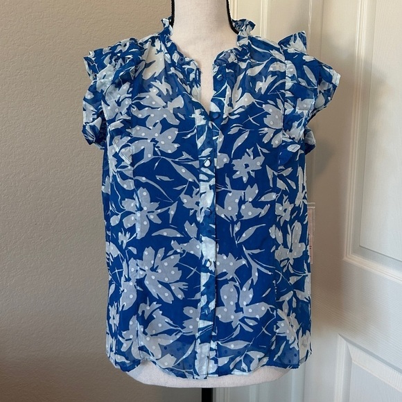 Nanette Lepore Floral Blouse 2 Piece Strong Blue Size L Polyester - Picture 1 of 14